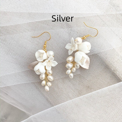 White Flower Earrings - Ceramic Earhook-Jewearrings