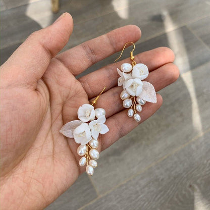 White Flower Earrings - Ceramic Earhook-Jewearrings