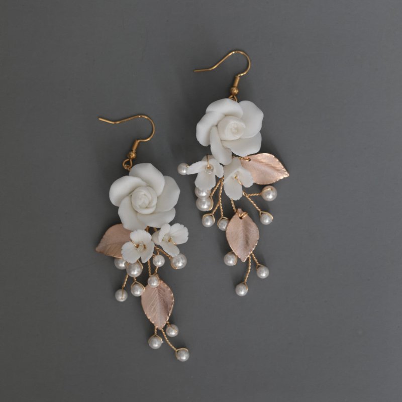 White Flower Earrings - Ceramic Hair Comb-Jewearrings