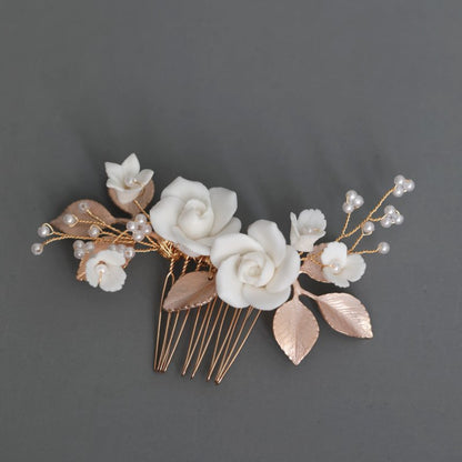 White Flower Earrings - Ceramic Hair Comb-Jewearrings