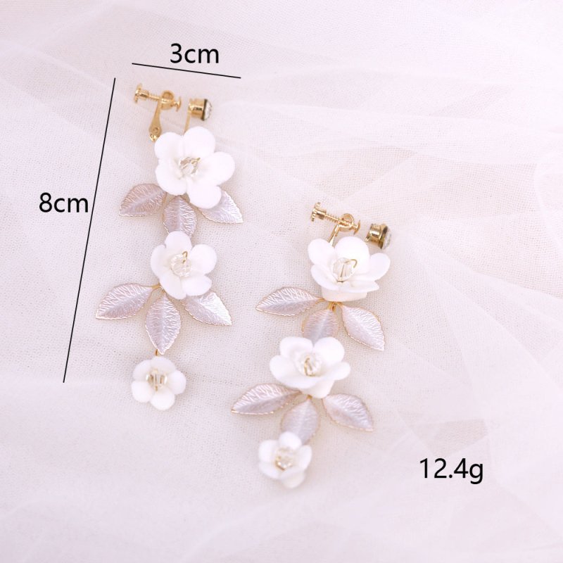 White Flower Earrings - Ceramic Leaf-Jewearrings