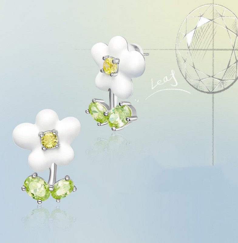 White Flower Earrings - Cream Silver-Jewearrings