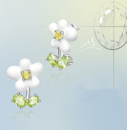 White Flower Earrings - Cream Silver-Jewearrings