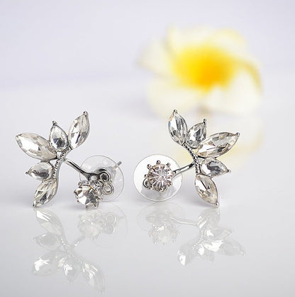 White Flower Earrings - Crystal Rhinestone-Jewearrings