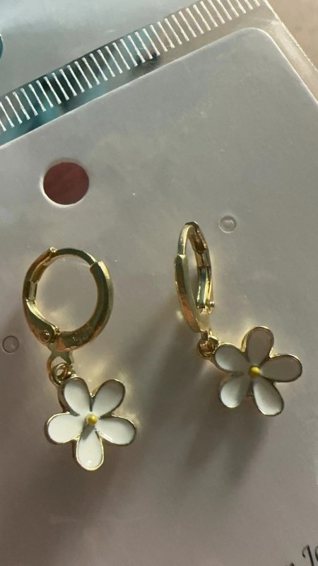 White Flower Earrings Daisy Painting Oil Simple-Jewearrings