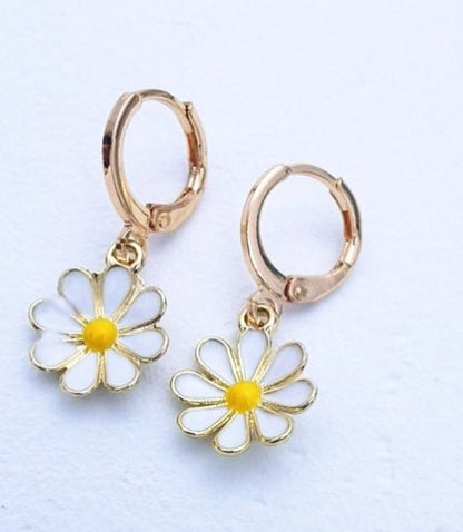 White Flower Earrings Daisy Painting Oil Simple-Jewearrings