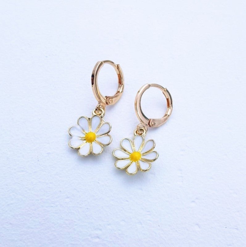 White Flower Earrings Daisy Painting Oil Simple-Jewearrings