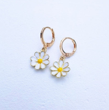 White Flower Earrings Daisy Painting Oil Simple-Jewearrings