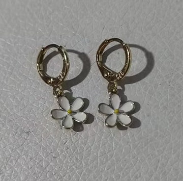 White Flower Earrings Daisy Painting Oil Simple-Jewearrings