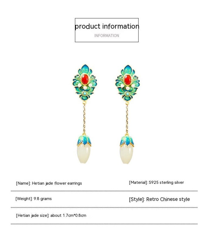 White Flower Earrings - Inlaid Jade-Jewearrings