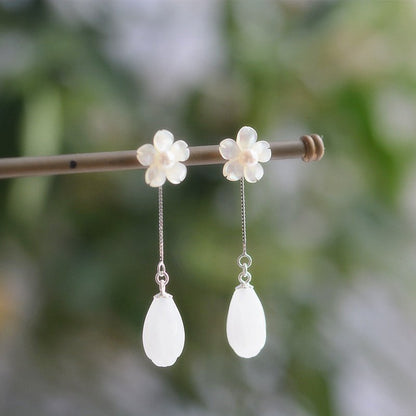 White Flower Earrings Magnolia Hanfu Accessory-Jewearrings