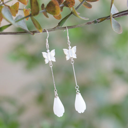 White Flower Earrings Magnolia Hanfu Accessory-Jewearrings