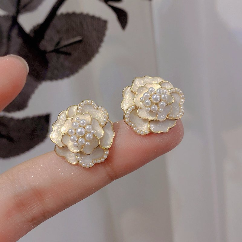 White Flower Earrings Rose Drop Oil Trendy Jewelry-Jewearrings