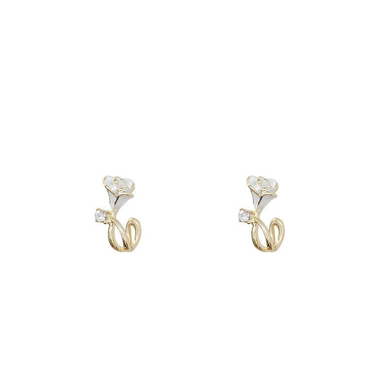 White Flower Earrings - Rose Stud Zircon-Jewearrings