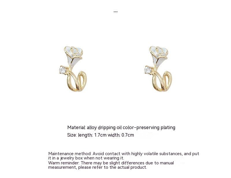 White Flower Earrings - Rose Stud Zircon-Jewearrings