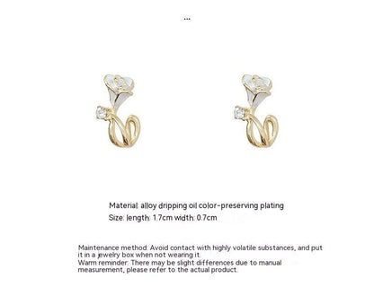 White Flower Earrings - Rose Stud Zircon-Jewearrings