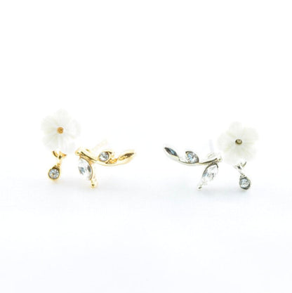 White Flower Earrings - Shell & Sterling Silver-Jewearrings