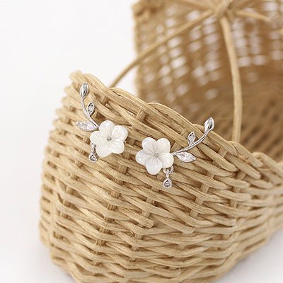 White Flower Earrings - Shell & Sterling Silver-Jewearrings