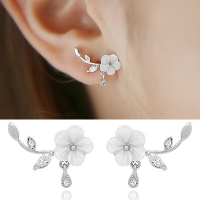 White Flower Earrings - Shell & Sterling Silver-Jewearrings