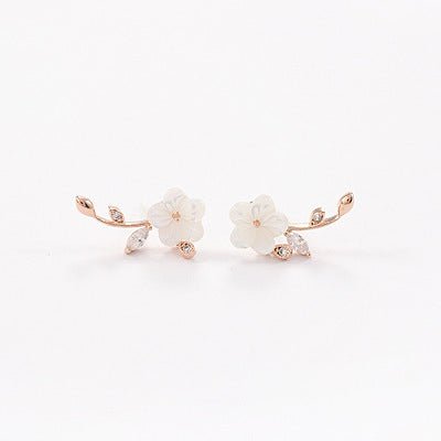 White Flower Earrings - Shell & Sterling Silver-Jewearrings