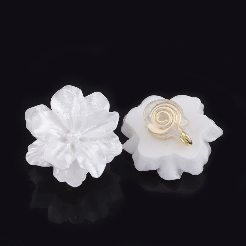 White Flower Earrings Silver Pins-Jewearrings