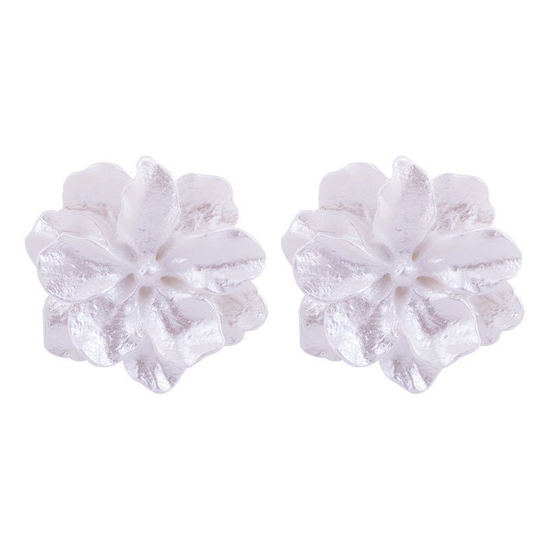 White Flower Earrings Silver Pins-Jewearrings