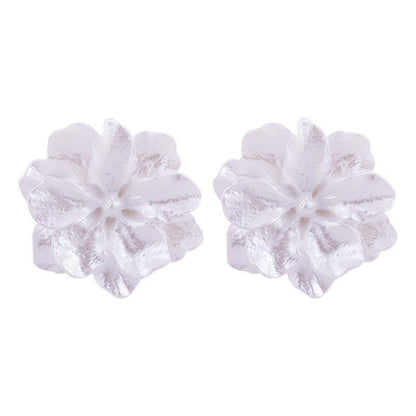 White Flower Earrings Silver Pins-Jewearrings