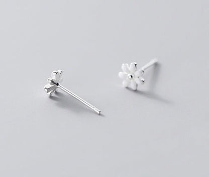 White Flower Earrings Studs-Jewearrings