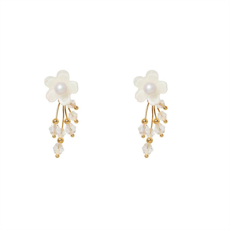 White Flower Earrings - Tassel Design-Jewearrings