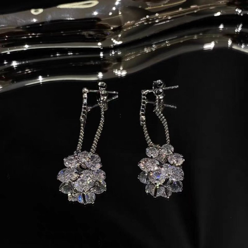 White Flower Earrings - Zircon Chain-Jewearrings