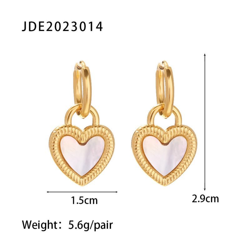 White Natural Shell Heart-shaped Lock Design Pendant Earrings-Jewearrings