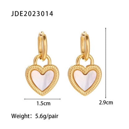 White Natural Shell Heart-shaped Lock Design Pendant Earrings-Jewearrings