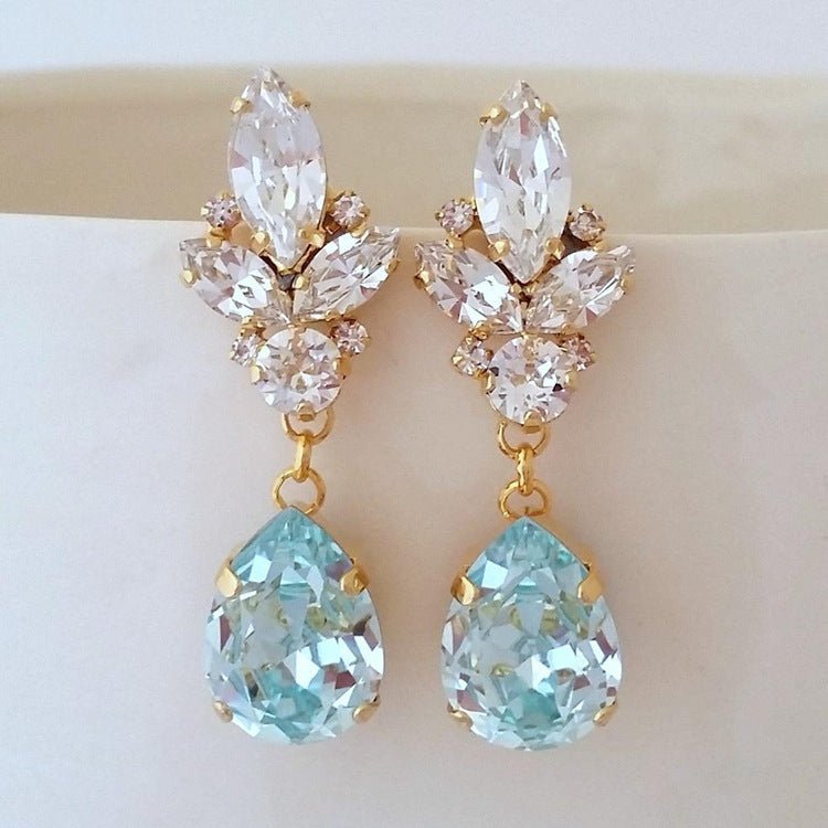 White Zircon Blue Drop Zircon Earrings Exquisite Jewelry Earrings-Jewearrings