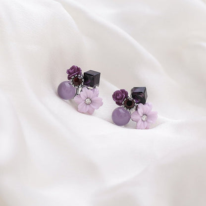 Wild Rose Bouquet Stud Earrings Geometric Purple Wild Flower-Jewearrings