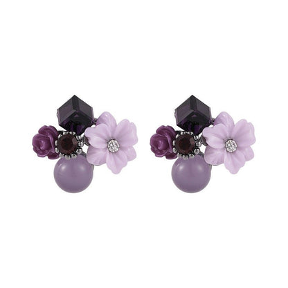 Wild Rose Bouquet Stud Earrings Geometric Purple Wild Flower-Jewearrings