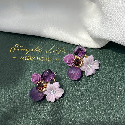 Wild Rose Bouquet Stud Earrings Geometric Purple Wild Flower-Jewearrings