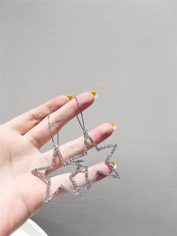 Wind Sparkling Diamond-studded Hollow Pentagonal Metal Earrings-Jewearrings