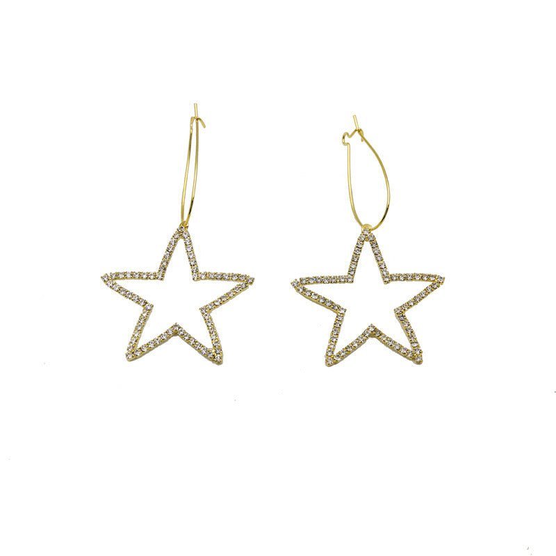 Wind Sparkling Diamond-studded Hollow Pentagonal Metal Earrings-Jewearrings