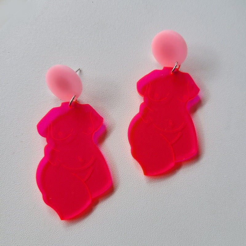 Woman Body Earrings Acrylic Jewelry Transparent Fluorescent Engraving-Jewearrings