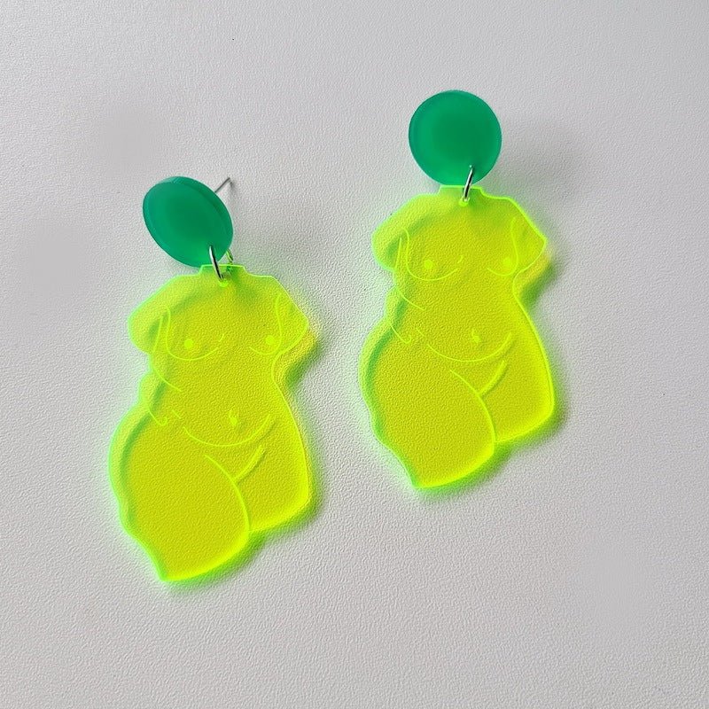 Woman Body Earrings Acrylic Jewelry Transparent Fluorescent Engraving-Jewearrings