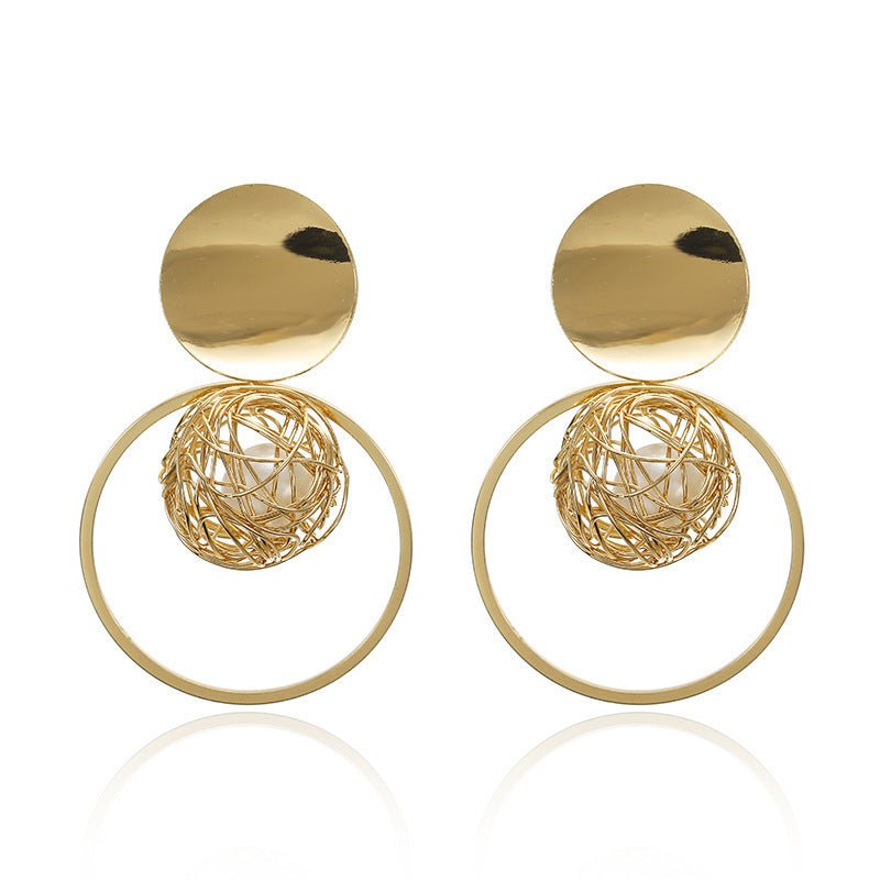 Women Big Geometric Statement Gold Metal Drop Earrings-Jewearrings