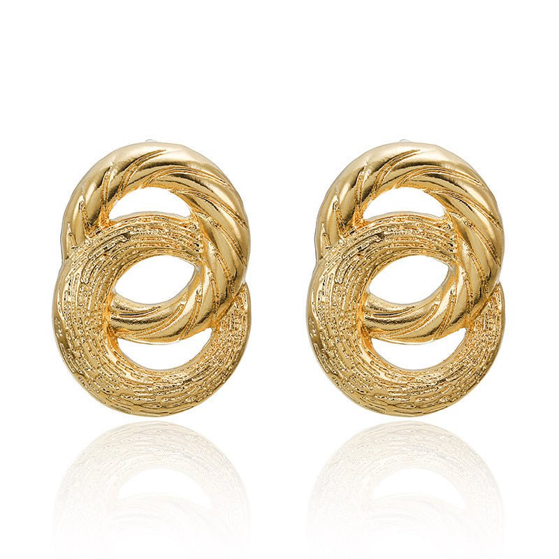 Women Big Geometric Statement Gold Metal Drop Earrings-Jewearrings