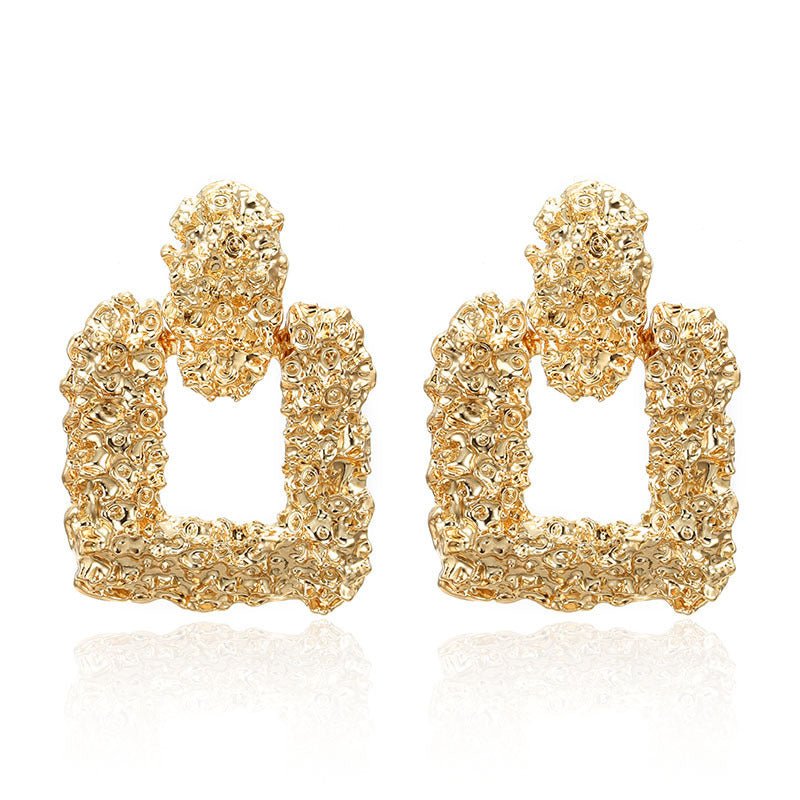 Women Big Geometric Statement Gold Metal Drop Earrings-Jewearrings