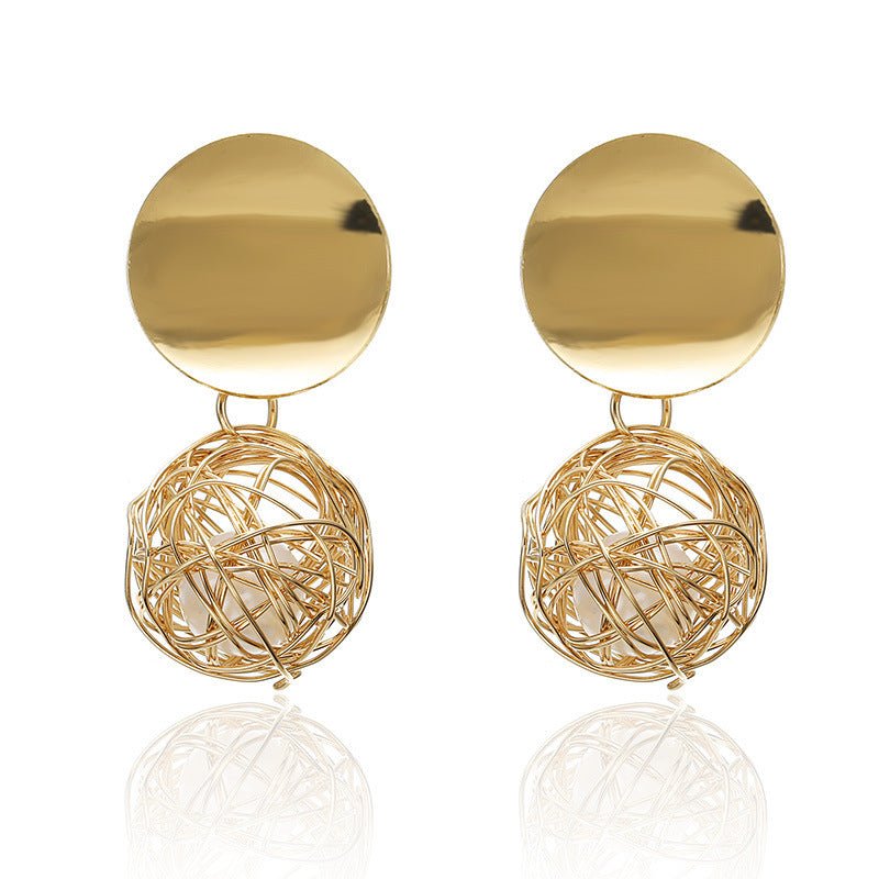 Women Big Geometric Statement Gold Metal Drop Earrings-Jewearrings