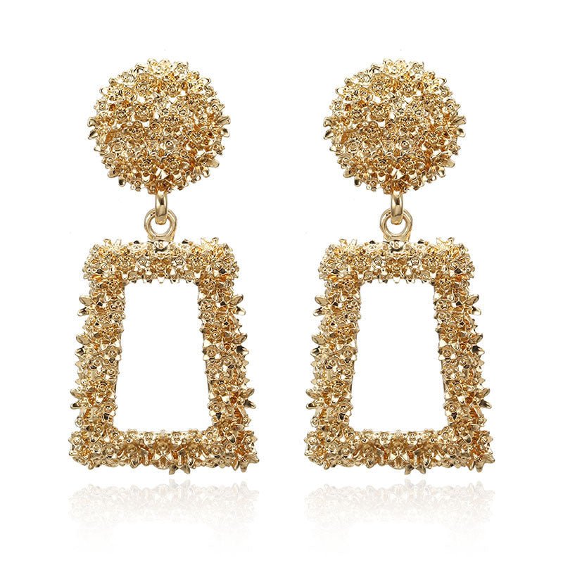 Women Big Geometric Statement Gold Metal Drop Earrings-Jewearrings