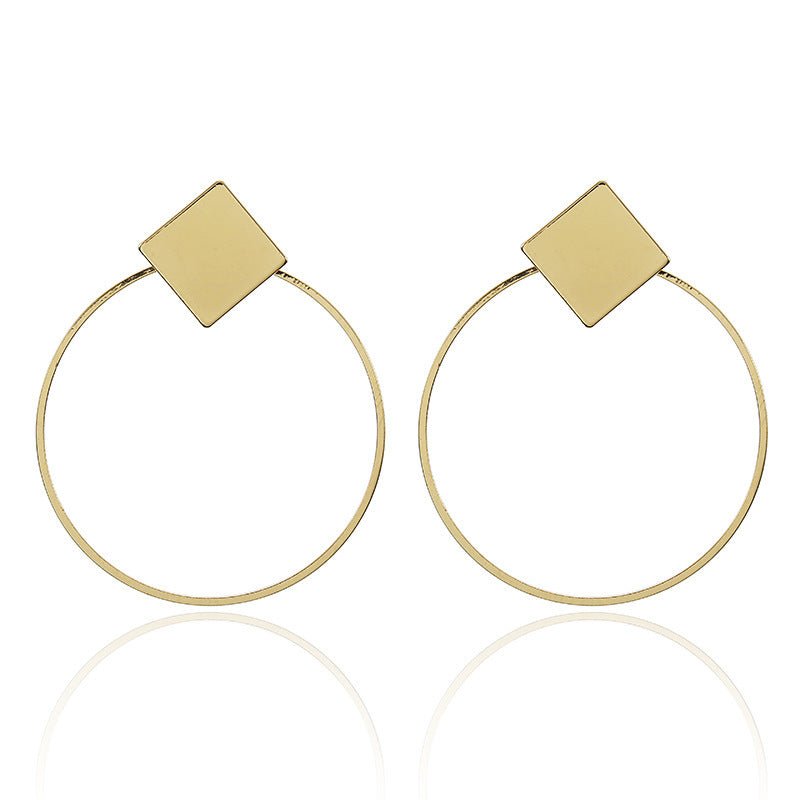 Women Big Geometric Statement Gold Metal Drop Earrings-Jewearrings