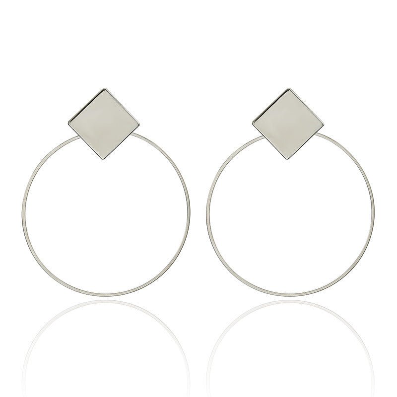 Women Big Geometric Statement Gold Metal Drop Earrings-Jewearrings