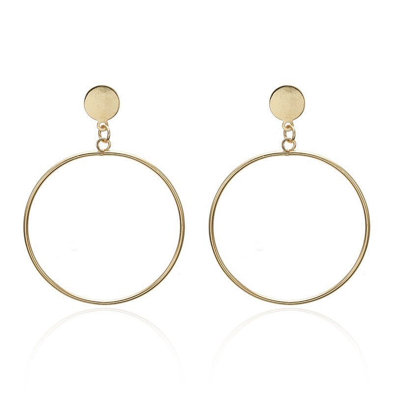 Women Big Geometric Statement Gold Metal Drop Earrings-Jewearrings