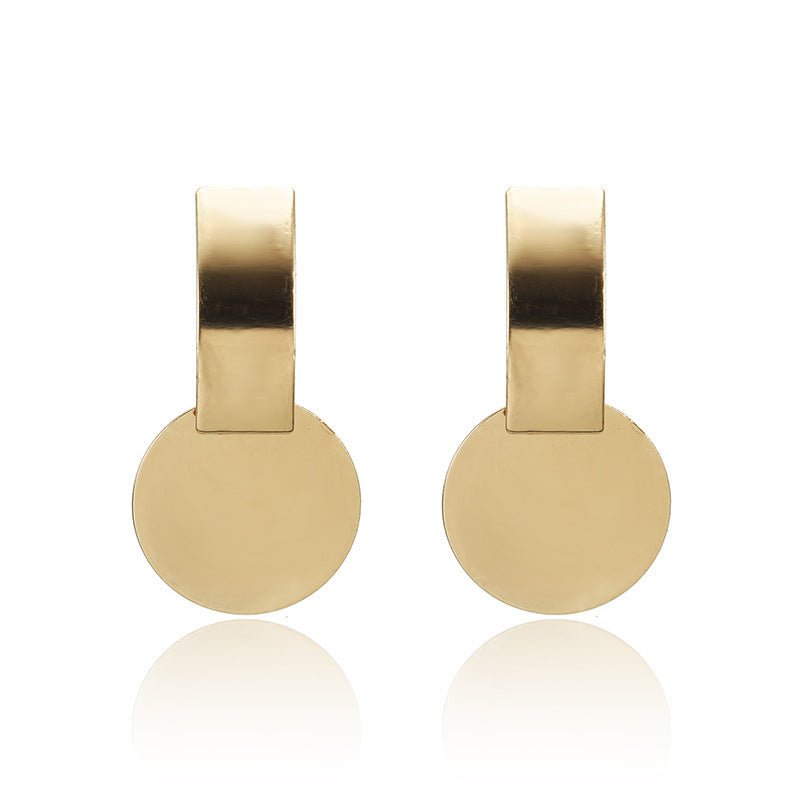 Women Big Geometric Statement Gold Metal Drop Earrings-Jewearrings