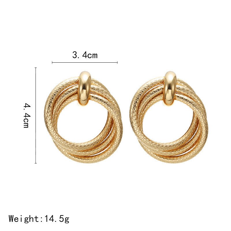 Women Big Geometric Statement Gold Metal Drop Earrings-Jewearrings